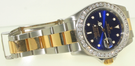 CUSTOM 3.02CT DIAMOND ROLEX SUBMARINER WATCH BLUE DIAL 